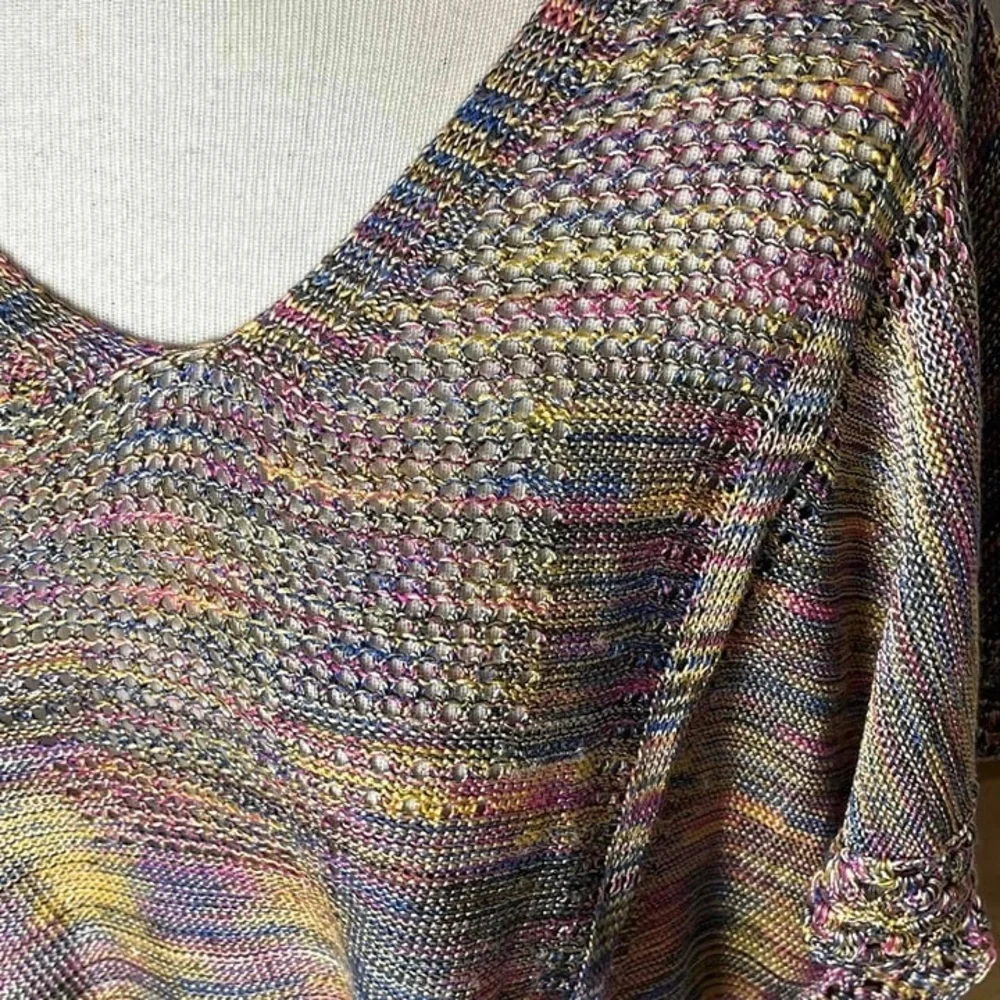 Rainbow Multicolor Vneck Crochet Pattern Loose Fit Boho Poncho‎ Small Medium